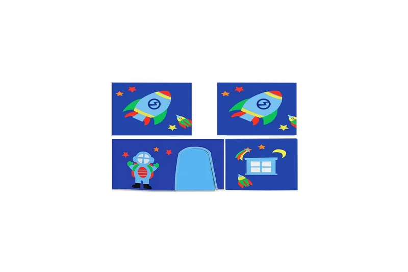 Mellemhøj seng med rutsjebane og matchende tekstilsæt (legetæppe og opbevaringslommer) Scott Astro - Astro - Møbler - Børnemøbler - Børneseng & juniorseng - Højseng børn