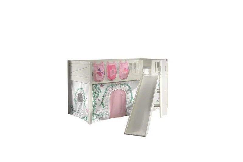 Mellemhøj seng med rutsjebane og matchende tekstilsæt (legetæppe og opbevaringslommer) Scott Birdy - Birdy - Møbler - Børnemøbler - Børneseng & juniorseng - Højseng børn