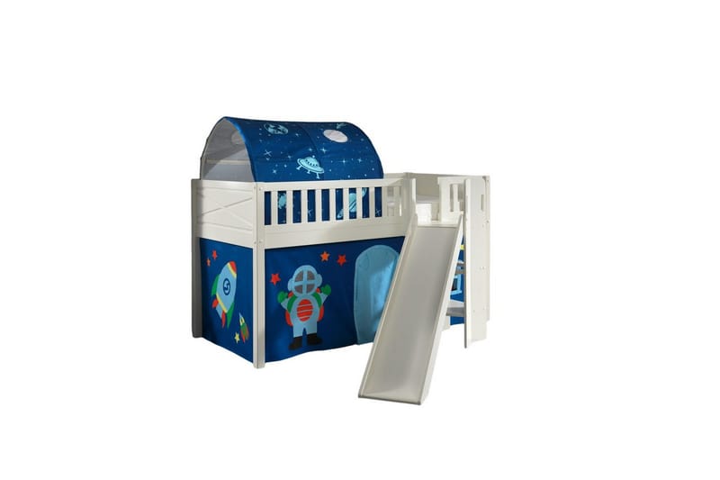 Mellemhøj seng med rutsjebane og matchende tekstilsæt (legetæppe og tunnel) Scott Astro, Astro