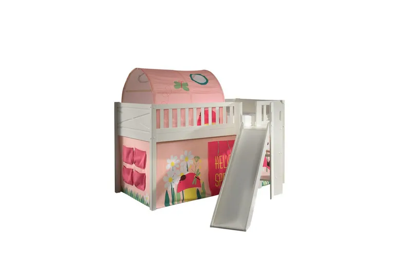 Mellemhøj seng med rutsjebane og matchende tekstilsæt (legetæppe og tunnel) Scott Forår, Forår