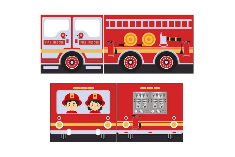 Mellemhøj seng med rutsjebane og matchende tekstilsæt (legetæppe) Scott Brandbil - Brandbil - Møbler - Børnemøbler - Børneseng & juniorseng - Højseng børn