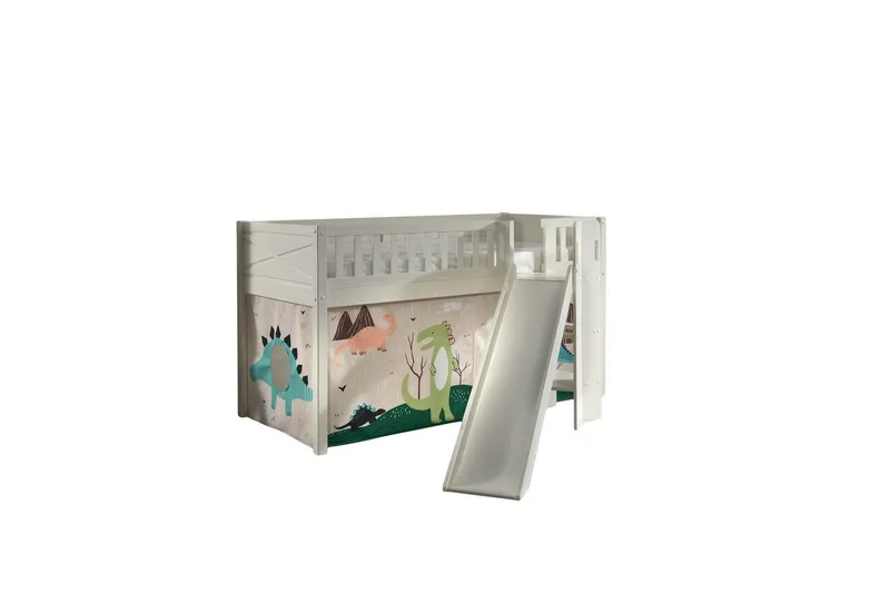 Mellemhøj seng med rutsjebane og matchende tekstilsæt (legetæppe) Scott Dino - Dino - Møbler - Børnemøbler - Børneseng & juniorseng - Højseng børn