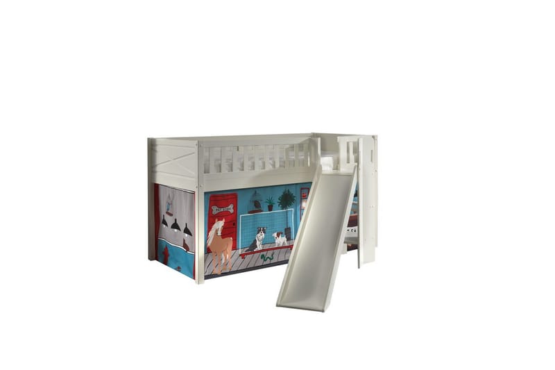 Mellemhøj seng med rutsjebane og matchende tekstilsæt (legetæppe) Scott Dyrehandel, Dyrehandel