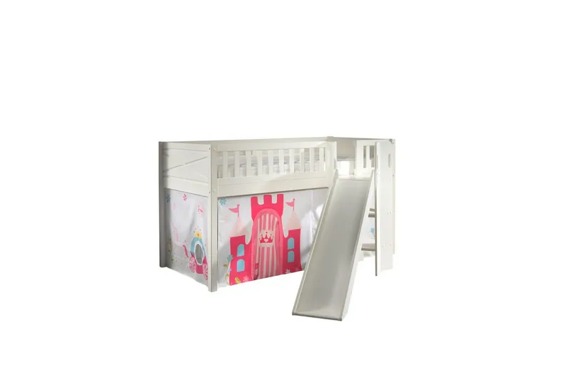 Mellemhøj seng med rutsjebane og matchende tekstilsæt (legetæppe) Scott Prinsesse - Prinsesse - Møbler - Børnemøbler - Børneseng & juniorseng - Højseng børn