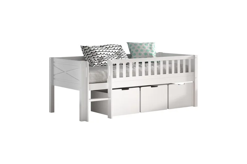 Mellemhøj seng med stige og et sæt med 3 skuffer Scott, undefined