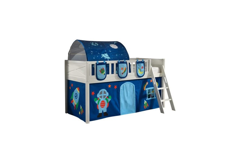 Mellemhøj seng med stige og matchende tekstilsæt (legetæppe, tunnel og opbevaringslommer) Scott Astro, Astro