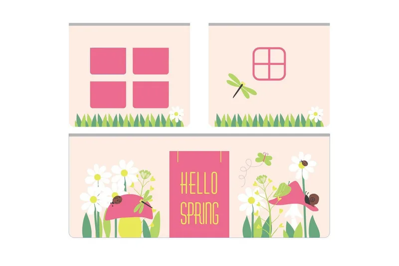 Mellemhøj seng med stige og matchende tekstilsæt (legetæppe, tunnel og opbevaringslommer) Scott Forår - Forår - Møbler - Børnemøbler - Børneseng & juniorseng - Højseng børn