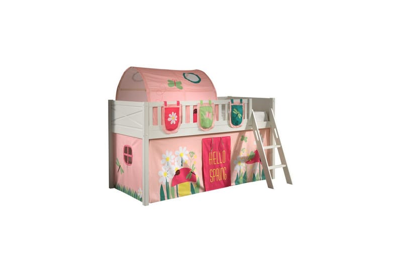 Mellemhøj seng med stige og matchende tekstilsæt (legetæppe, tunnel og opbevaringslommer) Scott Forår - Forår - Møbler - Børnemøbler - Børneseng & juniorseng - Højseng børn