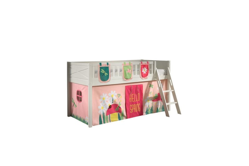 Mellemhøj seng med stige og matchende tekstilsæt (legetæppe og opbevaringslommer) Scott Forår, Forår