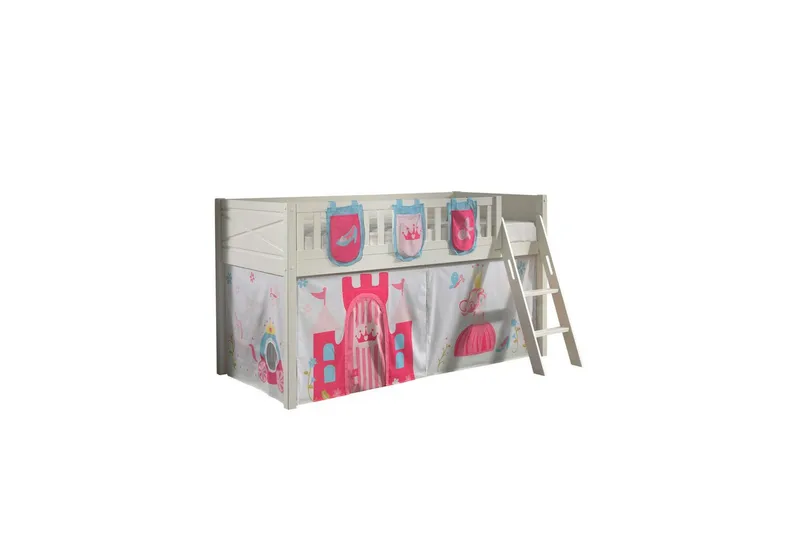 Mellemhøj seng med stige og matchende tekstilsæt (legetæppe og opbevaringslommer) Scott Prinsesse, Prinsesse