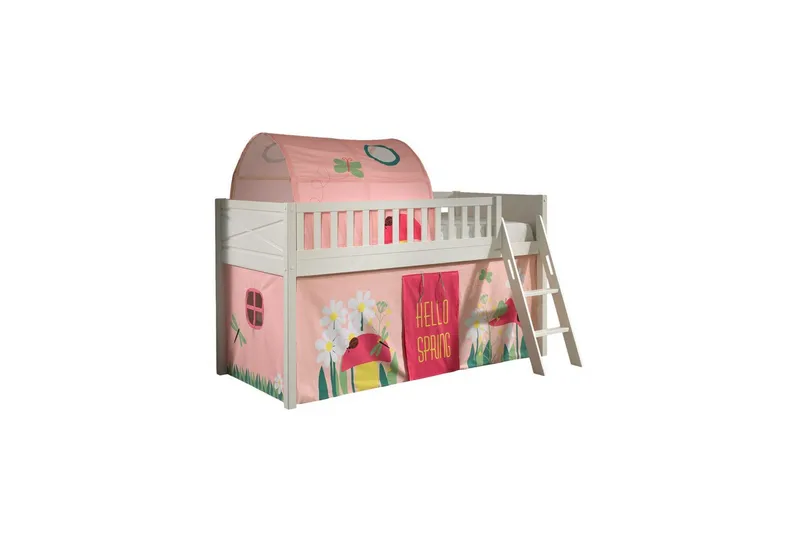 Mellemhøj seng med stige og matchende tekstilsæt (legetæppe og tunnel) Scott Forår, Forår