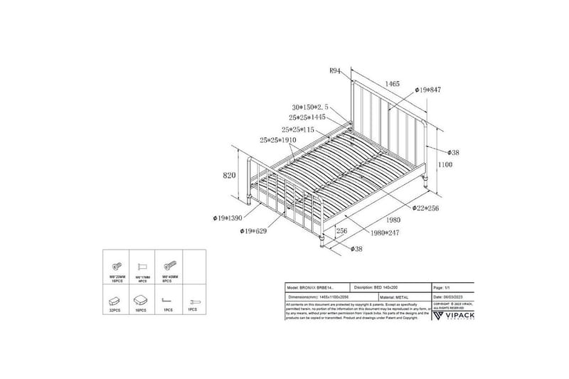 Seng Bronxx Blå, 140 x 200 cm - Blå, 140 x 200 cm - Møbler - Børnemøbler - Børneseng & juniorseng