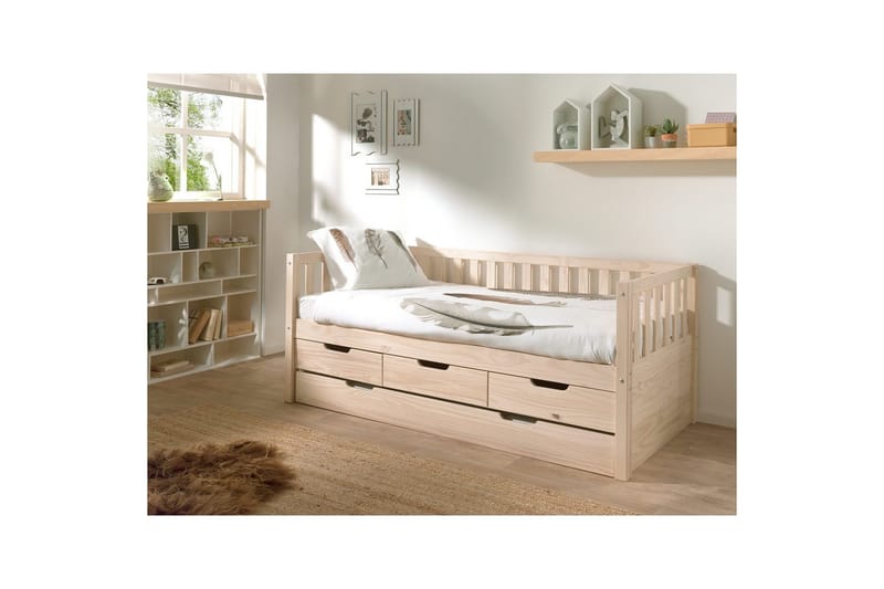 Seng Fritz med 3 skuffer og underbed Naturlig - Naturlig - Møbler - Børnemøbler - Børneseng & juniorseng
