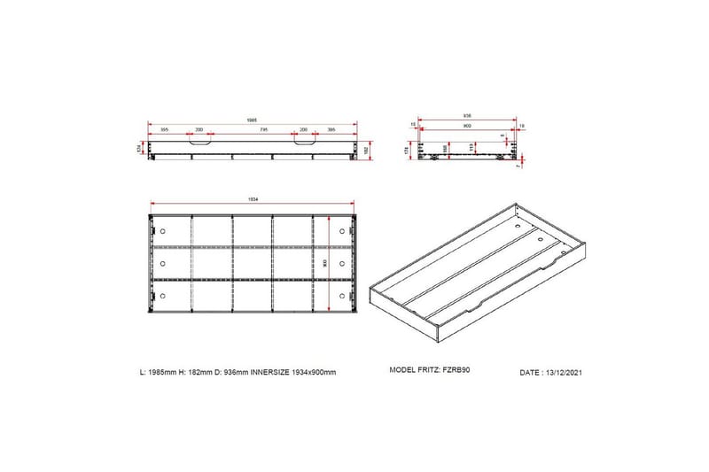 Seng Fritz med 3 skuffer og underbed Naturlig - Naturlig - Møbler - Børnemøbler - Børneseng & juniorseng