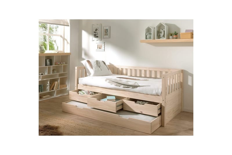 Seng Fritz med 3 skuffer og underbed Naturlig - Naturlig - Møbler - Børnemøbler - Børneseng & juniorseng