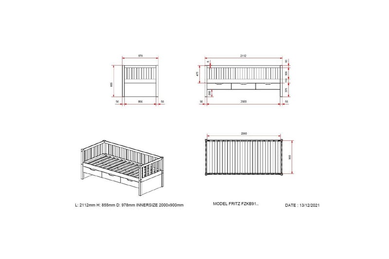 Seng Fritz med 3 skuffer og underbed Naturlig - Naturlig - Møbler - Børnemøbler - Børneseng & juniorseng