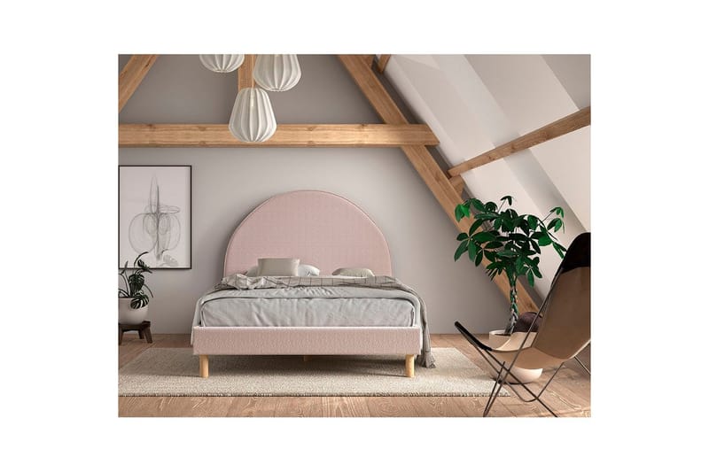 Seng med 2 natborde Moon 140x200 cm Lyserød - Lyserød - Møbler - Børnemøbler - Børneseng & juniorseng