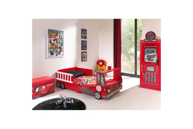 Seng med garderobe Brandbil Rød 70x140 cm, undefined