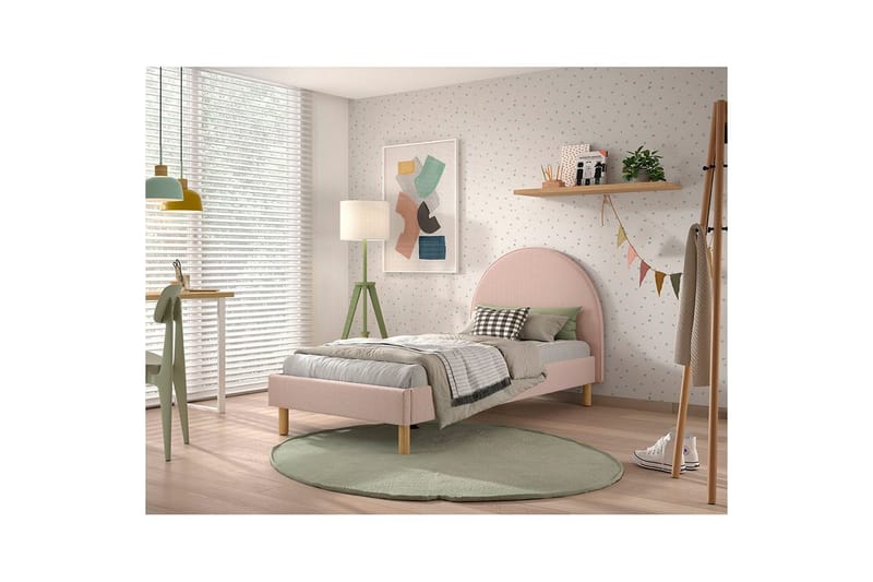 Seng med natbord Moon 90x200 cm Lyserød - Lyserød - Møbler - Børnemøbler - Børneseng & juniorseng