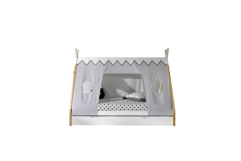 Seng med Skuffe og Tekstil Sæt Tipi Hvid, Hvid