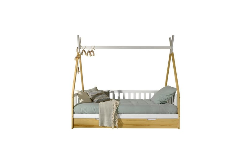 Seng med Skuffe Tipi Natur, Med hegn, Natur, Med hegn