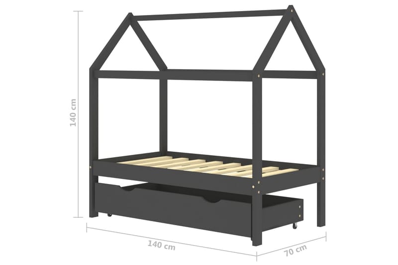 sengestel til børn + skuffe 70x140 cm massivt fyrretræ - Grå - Børneseng & juniorseng - Enkeltseng barn