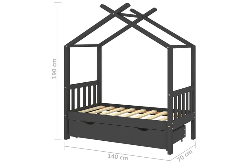 sengestel til børn + skuffe 70x140 cm massivt fyrretræ - Grå - Børneseng & juniorseng - Enkeltseng barn