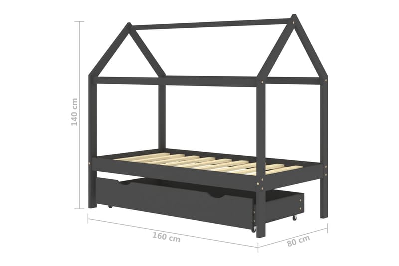 sengestel til børn + skuffe 80x160 cm massivt fyrretræ - Grå - Børneseng & juniorseng - Enkeltseng barn