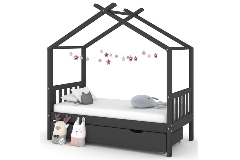 sengestel til børn + skuffe 80x160 cm massivt fyrretræ - Grå - Møbler - Børnemøbler - Børneseng & juniorseng