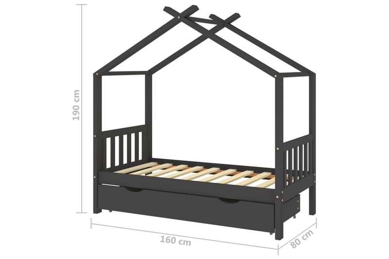 sengestel til børn + skuffe 80x160 cm massivt fyrretræ - Grå - Børneseng & juniorseng - Enkeltseng barn