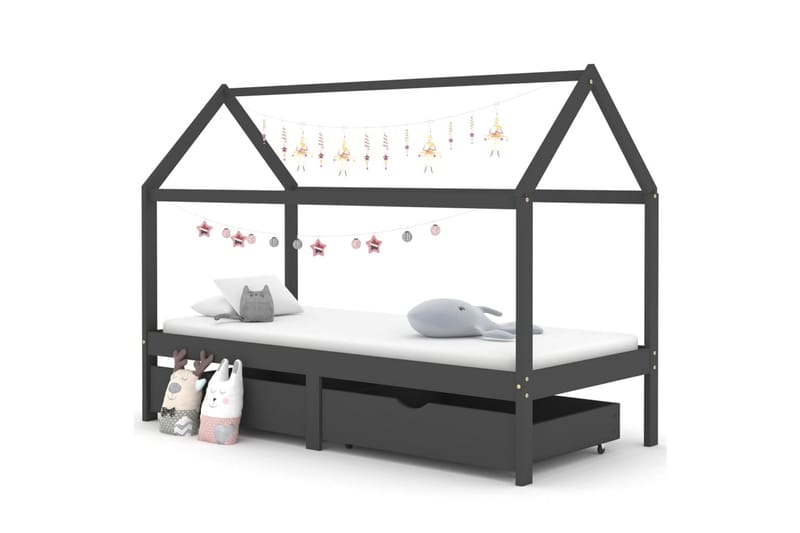 sengestel til børn + skuffer 90x200 cm massiv fyrretræ - Grå - Møbler - Børnemøbler - Børneseng & juniorseng