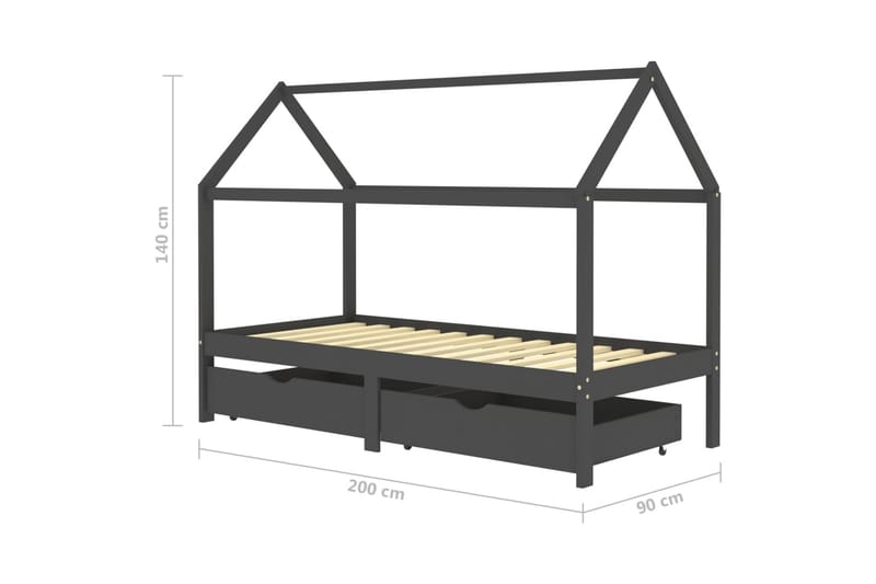 sengestel til børn + skuffer 90x200 cm massiv fyrretræ - Grå - Møbler - Børnemøbler - Børneseng & juniorseng