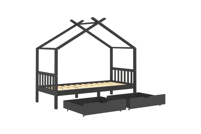 sengestel til børn + skuffer 90x200 cm massiv fyrretræ - Grå - Børneseng & juniorseng - Enkeltseng barn