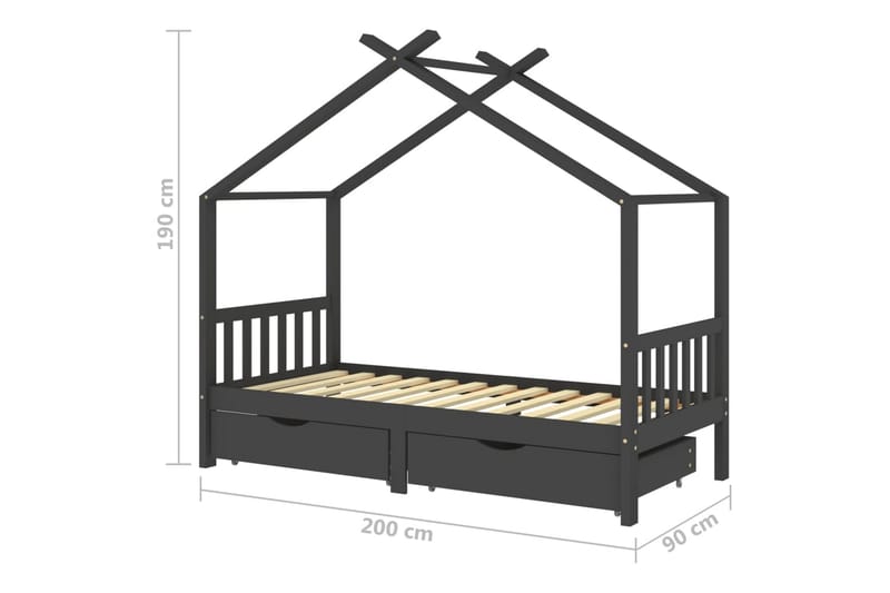 sengestel til børn + skuffer 90x200 cm massiv fyrretræ - Grå - Børneseng & juniorseng - Enkeltseng barn