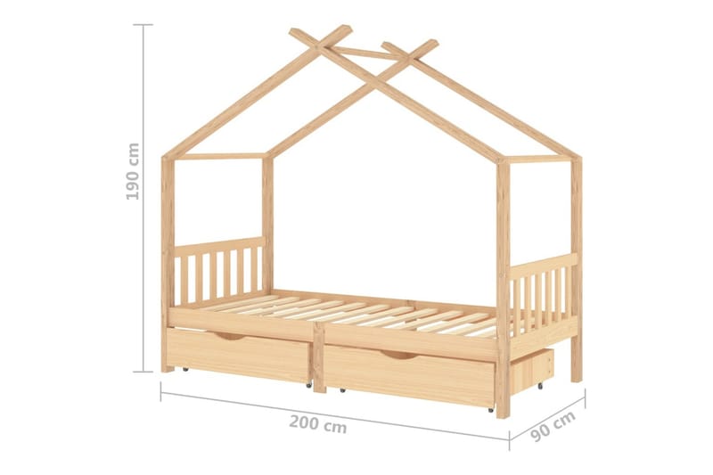 sengestel til børn 90x200 cm med skuffer massivt fyrretræ - Brun - Møbler - Børnemøbler - Børneseng & juniorseng