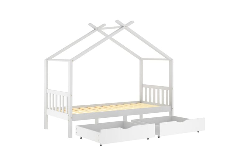 sengestel til børn 90x200 cm med skuffer massivt fyrretræ - Hvid - Møbler - Børnemøbler - Børneseng & juniorseng