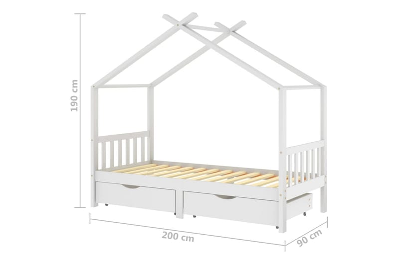 sengestel til børn 90x200 cm med skuffer massivt fyrretræ - Hvid - Møbler - Børnemøbler - Børneseng & juniorseng