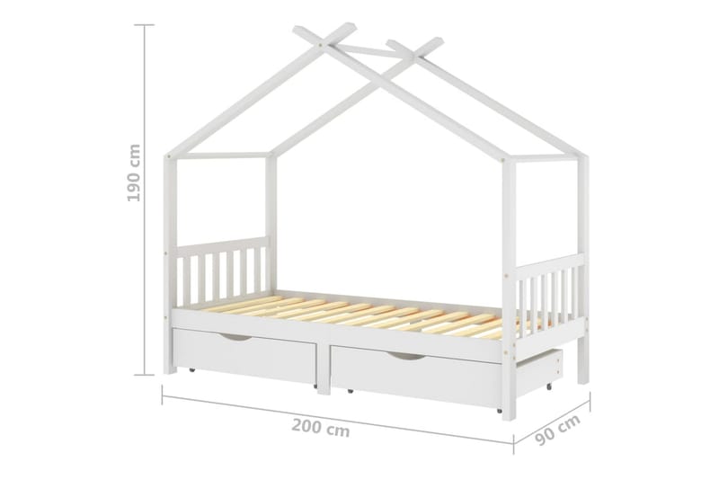sengestel til børn 90x200 cm med skuffer massivt fyrretræ - Hvid - Børneseng & juniorseng - Enkeltseng barn