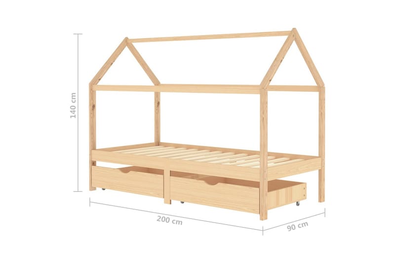 sengestel til børn med skuffer 90x200 cm massivt fyrretræ - Brun - Møbler - Børnemøbler - Børneseng & juniorseng