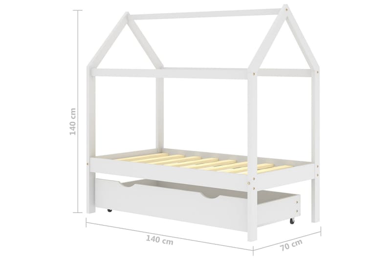 sengestel til børneseng 70x140 cm med skuffe fyrretræ hvid - Hvid - Børneseng & juniorseng - Enkeltseng barn