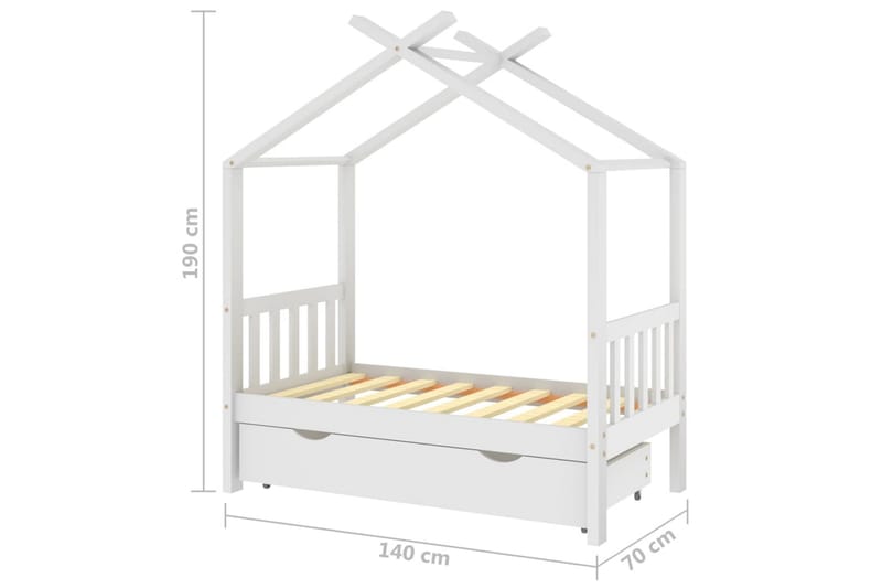 sengestel til børneseng 70x140 cm med skuffe fyrretræ hvid - Hvid - Møbler - Børnemøbler - Børneseng & juniorseng