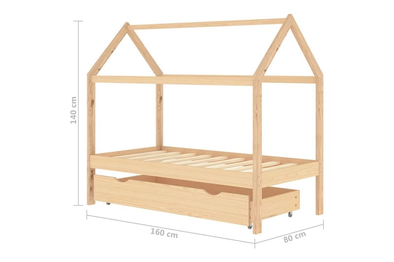 sengestel til børneseng 80x160 cm med skuffe fyrretræ - Brun - Børneseng & juniorseng - Enkeltseng barn