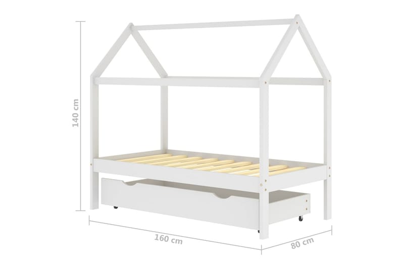 sengestel til børneseng 80x160 cm med skuffe fyrretræ hvid - Hvid - Møbler - Børnemøbler - Børneseng & juniorseng