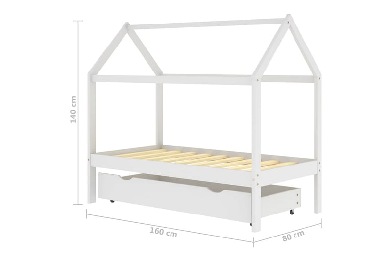 sengestel til børneseng 80x160 cm med skuffe fyrretræ hvid - Hvid - Børneseng & juniorseng - Enkeltseng barn