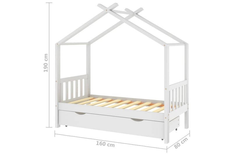 sengestel til børneseng 80x160 cm med skuffe fyrretræ hvid - Hvid - Børneseng & juniorseng - Enkeltseng barn