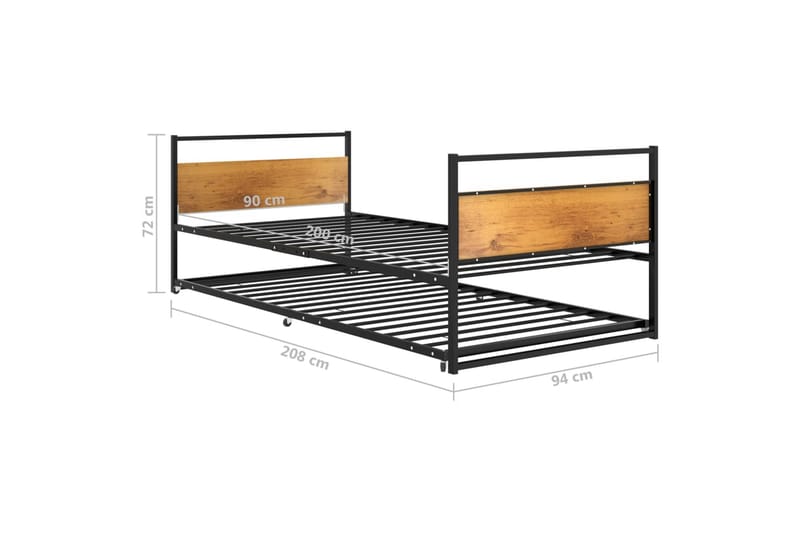 sengestel til udtræksseng 90x200 cm metal sort - Sort - Møbler - Børnemøbler - Børneseng & juniorseng