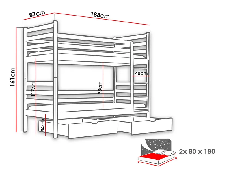 Suno Køjeseng to sovepladser 80x180 cm - Beige - Møbler - Børnemøbler - Børneseng & juniorseng - Køjeseng børn