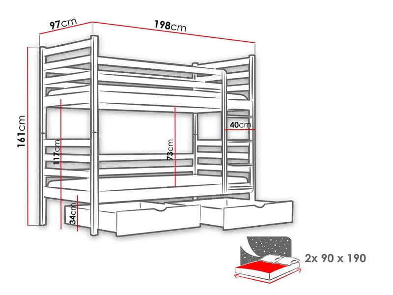 Suno Køjeseng to sovepladser 90x190 cm - Beige - Møbler - Børnemøbler - Børneseng & juniorseng - Køjeseng børn