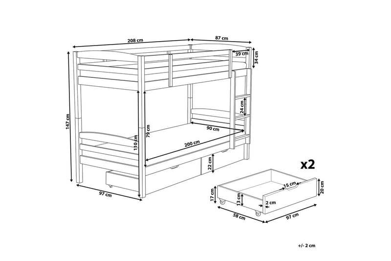 Våningssäng med lådor Beliani Regat med lådor Grå Grey - Møbler - Børnemøbler - Børneseng & juniorseng - Køjeseng børn