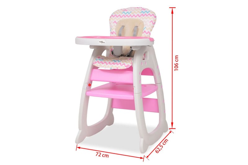 3-i-1 konvertibel højstol med bord lyserødt - Lyserød - Spisestol til børn